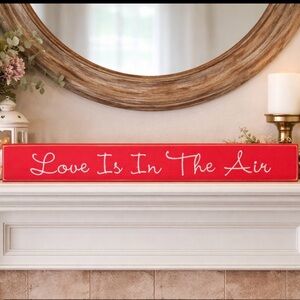 Red Love is in the Air Decorative Sign with White Glitter Text